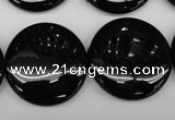 CAG4016 15.5 inches 25mm flat round black agate beads