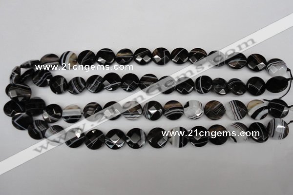 CAG4020 15.5 inches 14mm faceted coin black agate beads