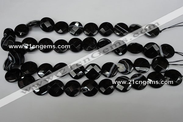 CAG4022 15.5 inches 18mm faceted coin black agate beads