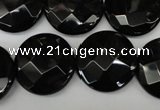 CAG4023 15.5 inches 20mm faceted coin black agate beads