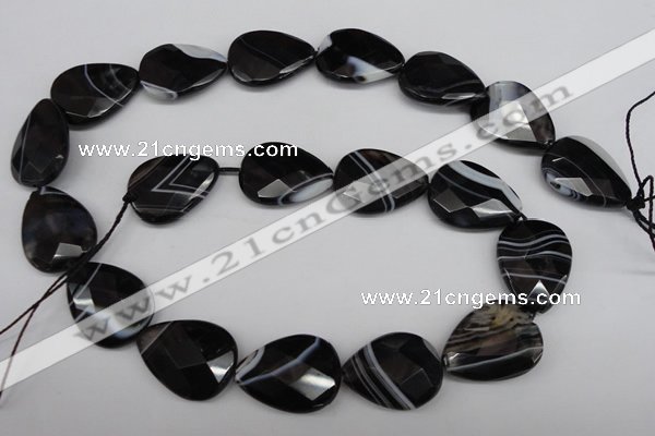 CAG4030 15.5 inches 15*20mm faceted flat teardrop black agate beads