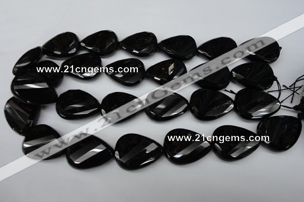 CAG4035 15.5 inches 22*30mm faceted & twisted teardrop black agate beads