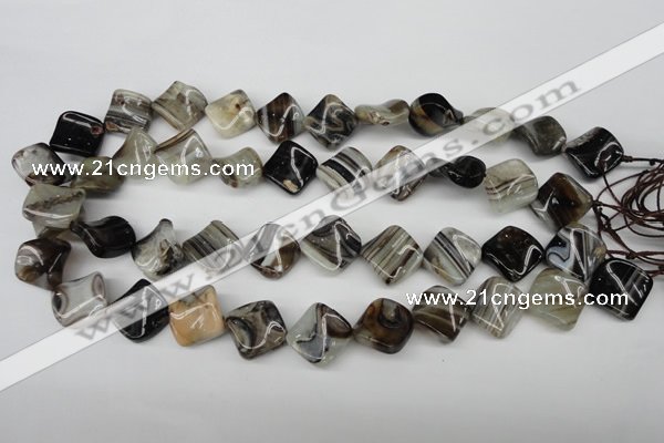 CAG4040 15.5 inches 15*15mm twisted diamond black agate beads