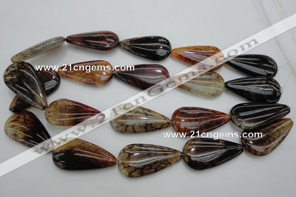 CAG4085 15.5 inches 20*40mm flat teardrop dragon veins agate beads