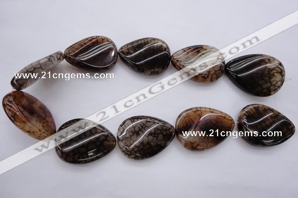 CAG4101 15.5 inches 30*40mm twisted flat teardrop dragon veins agate beads