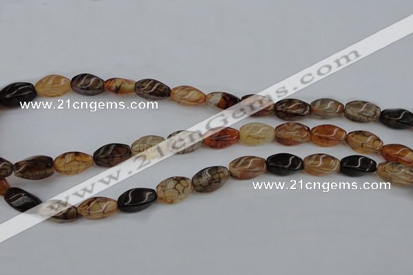 CAG4149 15.5 inches 6*12mm twisted rice dragon veins agate beads