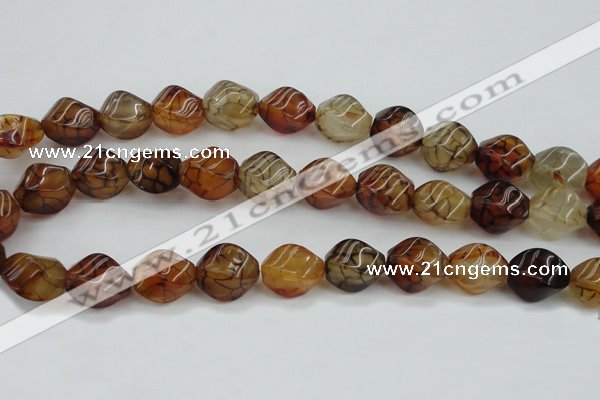 CAG4151 15.5 inches 10*14mm twisted rice dragon veins agate beads