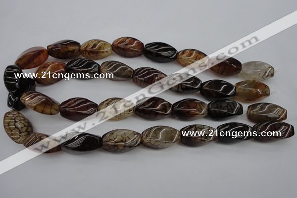 CAG4155 15.5 inches 13*25mm twisted rice dragon veins agate beads