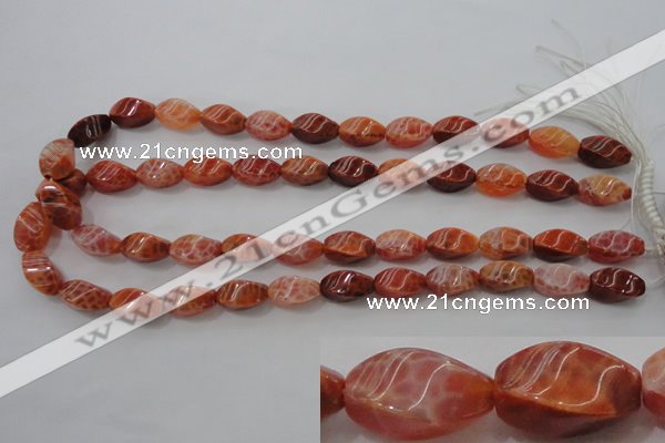 CAG4186 15.5 inches 8*16mm twisted rice natural fire agate beads