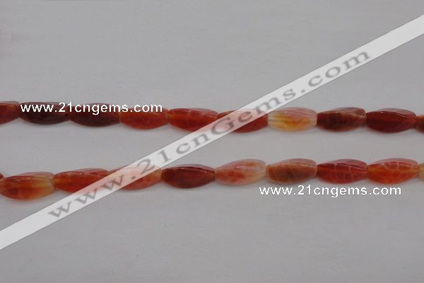 CAG4201 7*14mm faceted & twisted trihedron natural fire agate beads