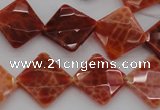 CAG4263 15.5 inches 14*14mm faceted diamond natural fire agate beads