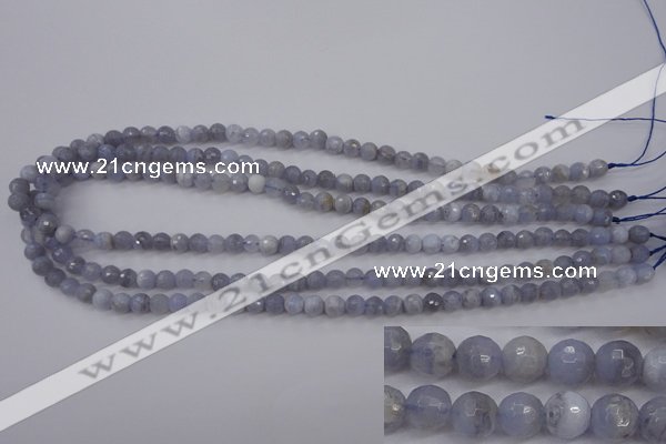 CAG4361 15.5 inches 6mm faceted round blue lace agate beads