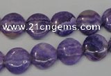 CAG4428 15.5 inches 12mm flat round dyed blue lace agate beads