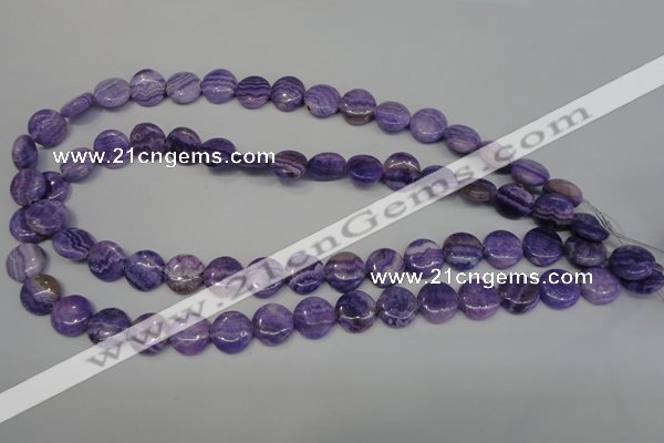CAG4428 15.5 inches 12mm flat round dyed blue lace agate beads