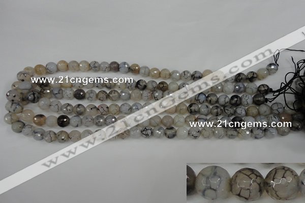 CAG4498 15.5 inches 8mm faceted round fire crackle agate beads