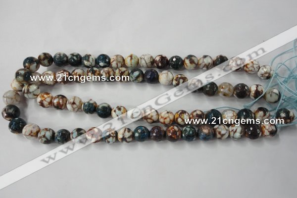 CAG4524 15.5 inches 10mm faceted round fire crackle agate beads