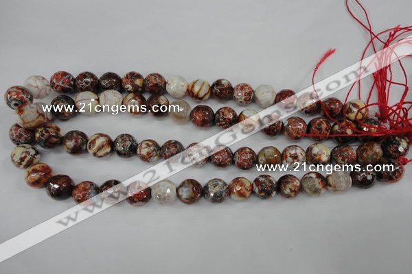 CAG4548 15.5 inches 12mm faceted round fire crackle agate beads