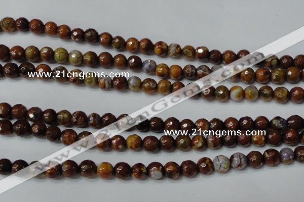 CAG4617 15.5 inches 6mm faceted round fire crackle agate beads