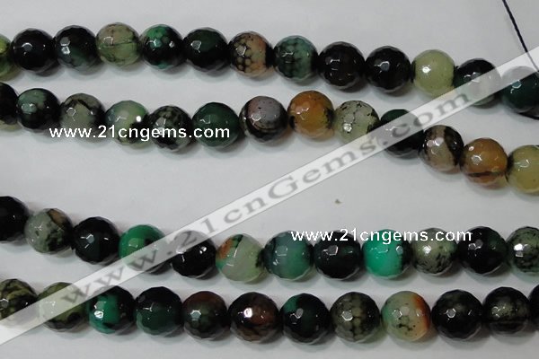 CAG4664 15.5 inches 10mm faceted round fire crackle agate beads