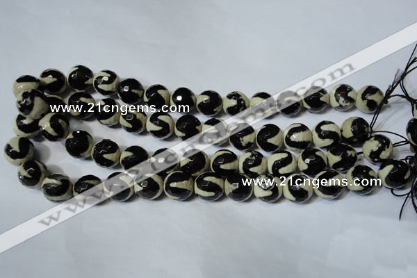 CAG4674 15.5 inches 12mm faceted round tibetan agate beads wholesale