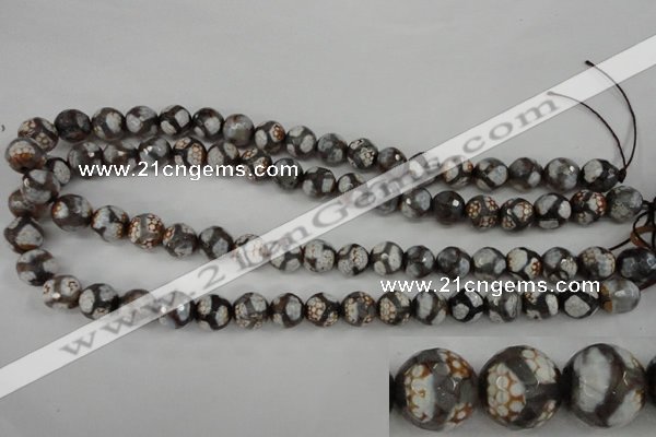 CAG4706 15 inches 10mm faceted round tibetan agate beads wholesale