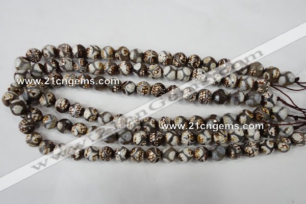 CAG4708 15 inches 10mm faceted round tibetan agate beads wholesale