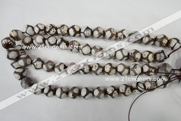 CAG4710 15 inches 14mm faceted round tibetan agate beads wholesale