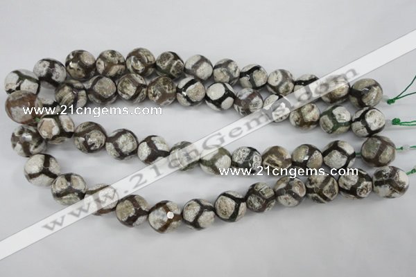 CAG4711 15 inches 16mm faceted round tibetan agate beads wholesale