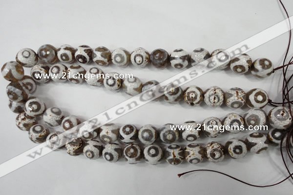 CAG4716 15 inches 14mm faceted round tibetan agate beads wholesale