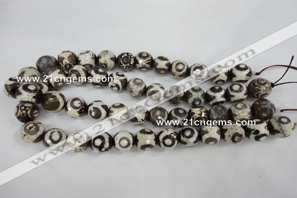 CAG4717 15 inches 16mm faceted round tibetan agate beads wholesale