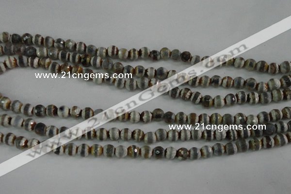 CAG4722 15 inches 6mm faceted round tibetan agate beads wholesale