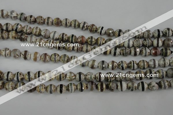 CAG4723 15 inches 8mm faceted round tibetan agate beads wholesale