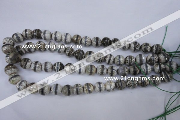 CAG4725 15 inches 12mm faceted round tibetan agate beads wholesale