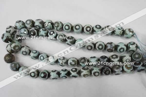 CAG4732 15 inches 14mm faceted round tibetan agate beads wholesale