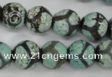 CAG4734 15 inches 14mm faceted round tibetan agate beads wholesale