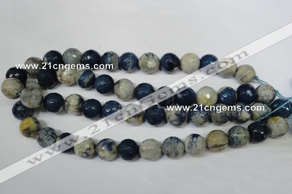 CAG4809 15 inches 14mm faceted round fire crackle agate beads