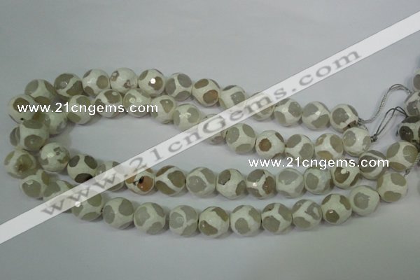 CAG4817 15 inches 12mm faceted round tibetan agate beads wholesale