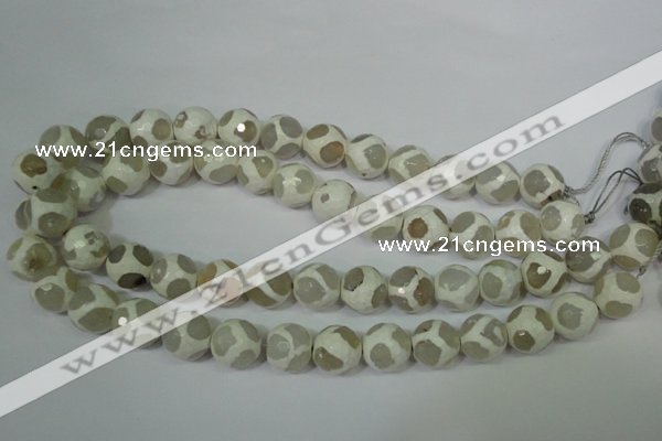 CAG4818 15 inches 14mm faceted round tibetan agate beads wholesale