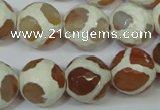 CAG4819 15 inches 14mm faceted round tibetan agate beads wholesale