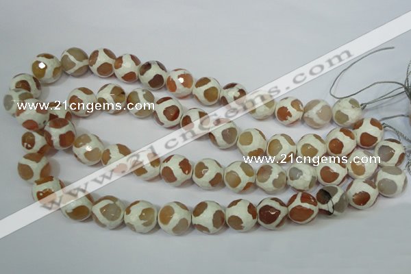 CAG4819 15 inches 14mm faceted round tibetan agate beads wholesale