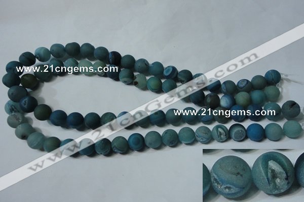 CAG4820 15.5 inches 12mm round matte druzy agate beads wholesale