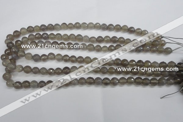 CAG4826 15 inches 8mm faceted round grey agate beads wholesale