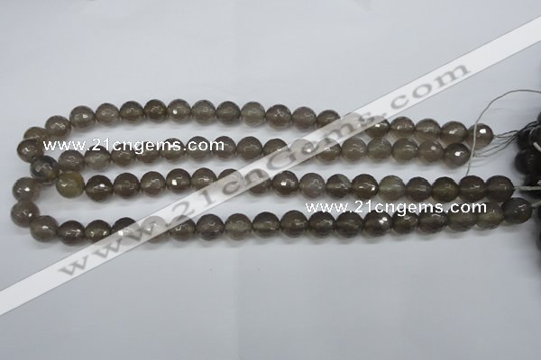 CAG4827 15 inches 10mm faceted round grey agate beads wholesale