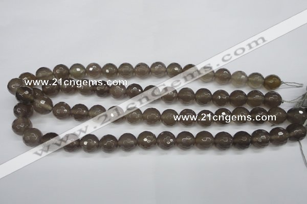 CAG4828 15 inches 12mm faceted round grey agate beads wholesale