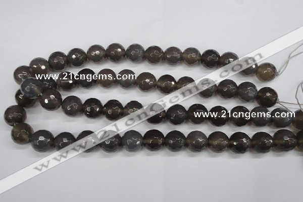 CAG4829 15 inches 14mm faceted round grey agate beads wholesale