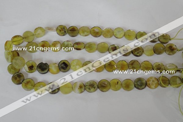 CAG4891 15 inches 12mm faceted coin fire crackle agate beads