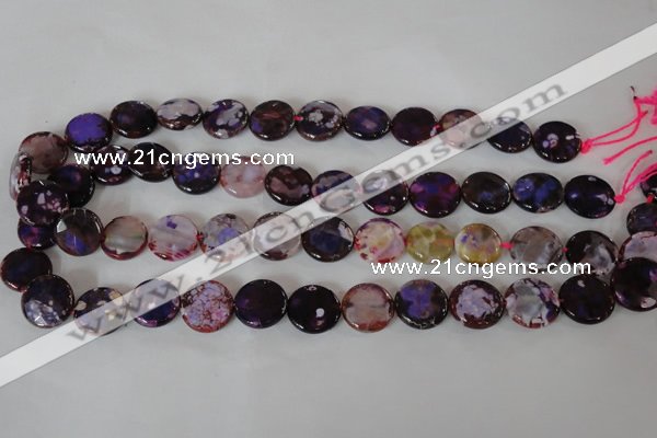 CAG4893 15 inches 15mm faceted coin fire crackle agate beads