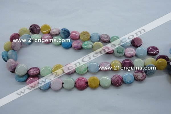 CAG4908 15.5 inches 14mm flat round dyed white agate beads