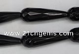 CAG5064 15.5 inches 10*30mm faceted teardrop black agate beads