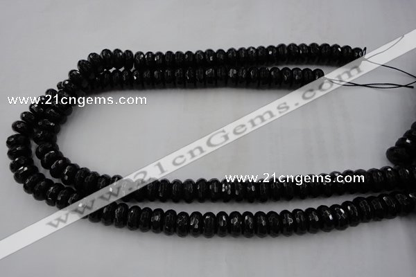 CAG5065 15.5 inches 6*12mm faceted rondelle black agate beads